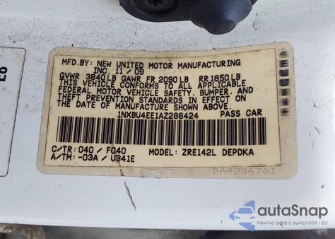 2010 Toyota Corolla Le from USA, damaged, VIN 1NXBU4EE1AZ286424